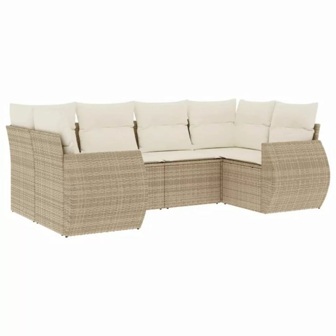 vidaXL Sofaelement 6-tlg. Garten-Sofagarnitur mit Kissen Beige Poly Rattan günstig online kaufen