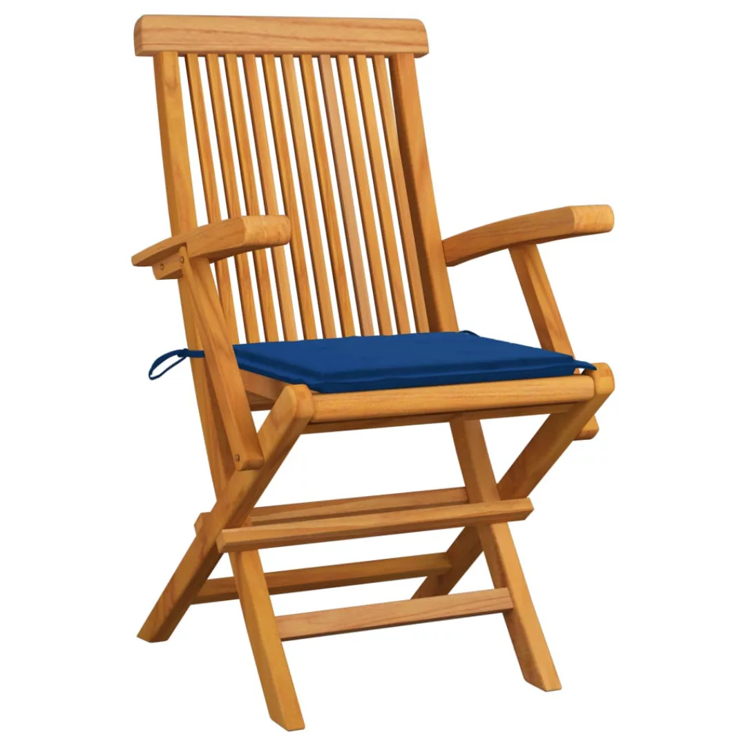 Gartenstühle Mit Blauen Kissen 6 Stk. Massivholz Teak günstig online kaufen