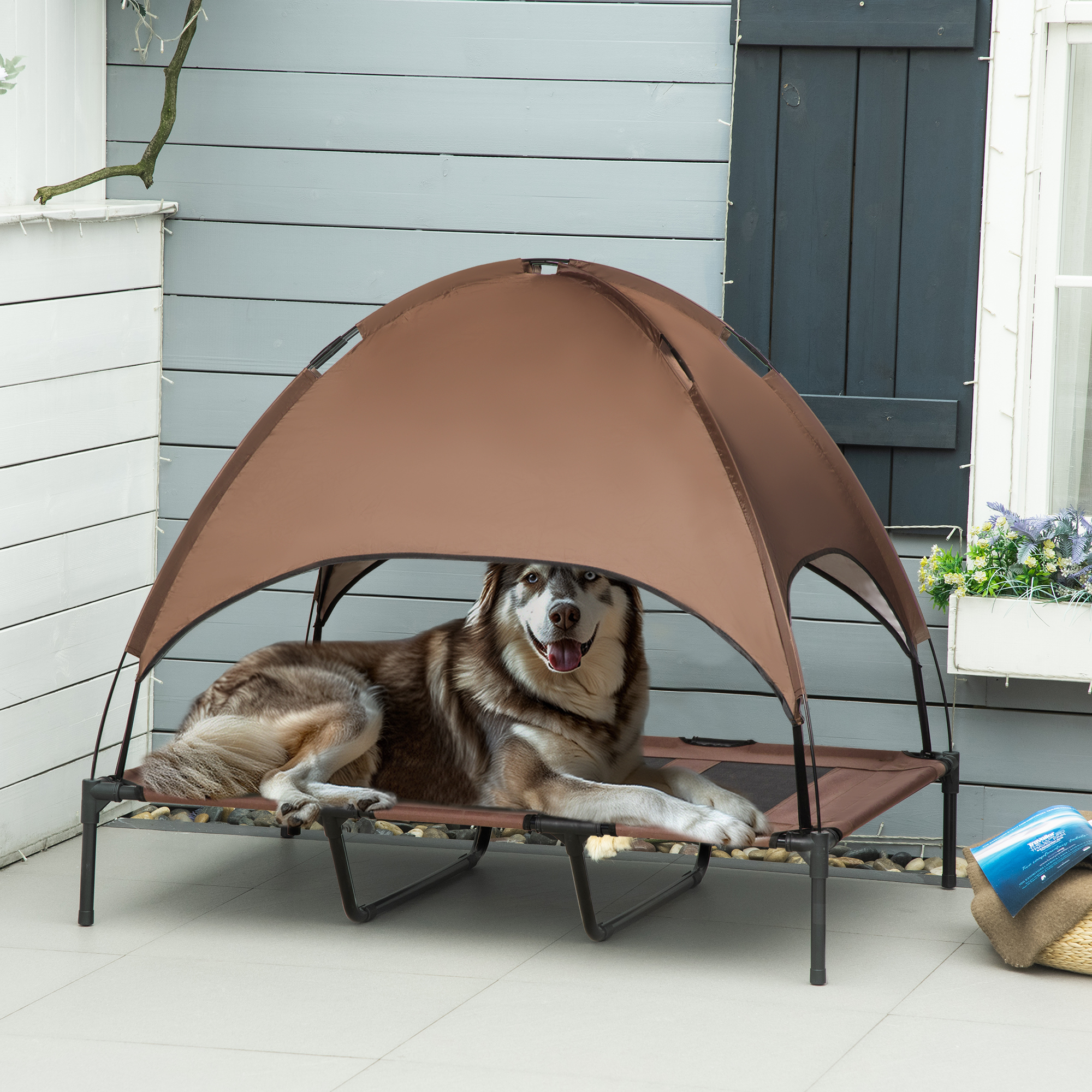 PawHut Haustierbett mit Baldachin, erhöhtes Hundebett outdoor, atmungsaktiv günstig online kaufen