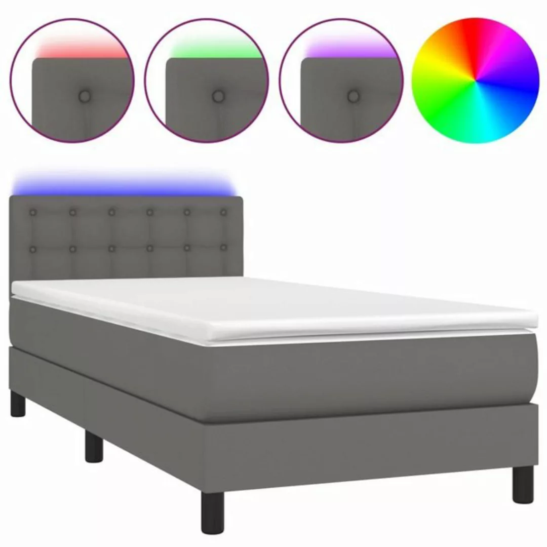 vidaXL Bettgestell Boxspringbett mit Matratze LED Grau 100x200 cm Kunstlede günstig online kaufen