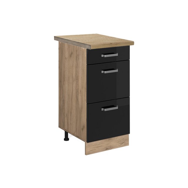 Vicco Unterschrank R-Line, Schwarz Hochglanz/Goldkraft Eiche, 40 cm mit Sch günstig online kaufen