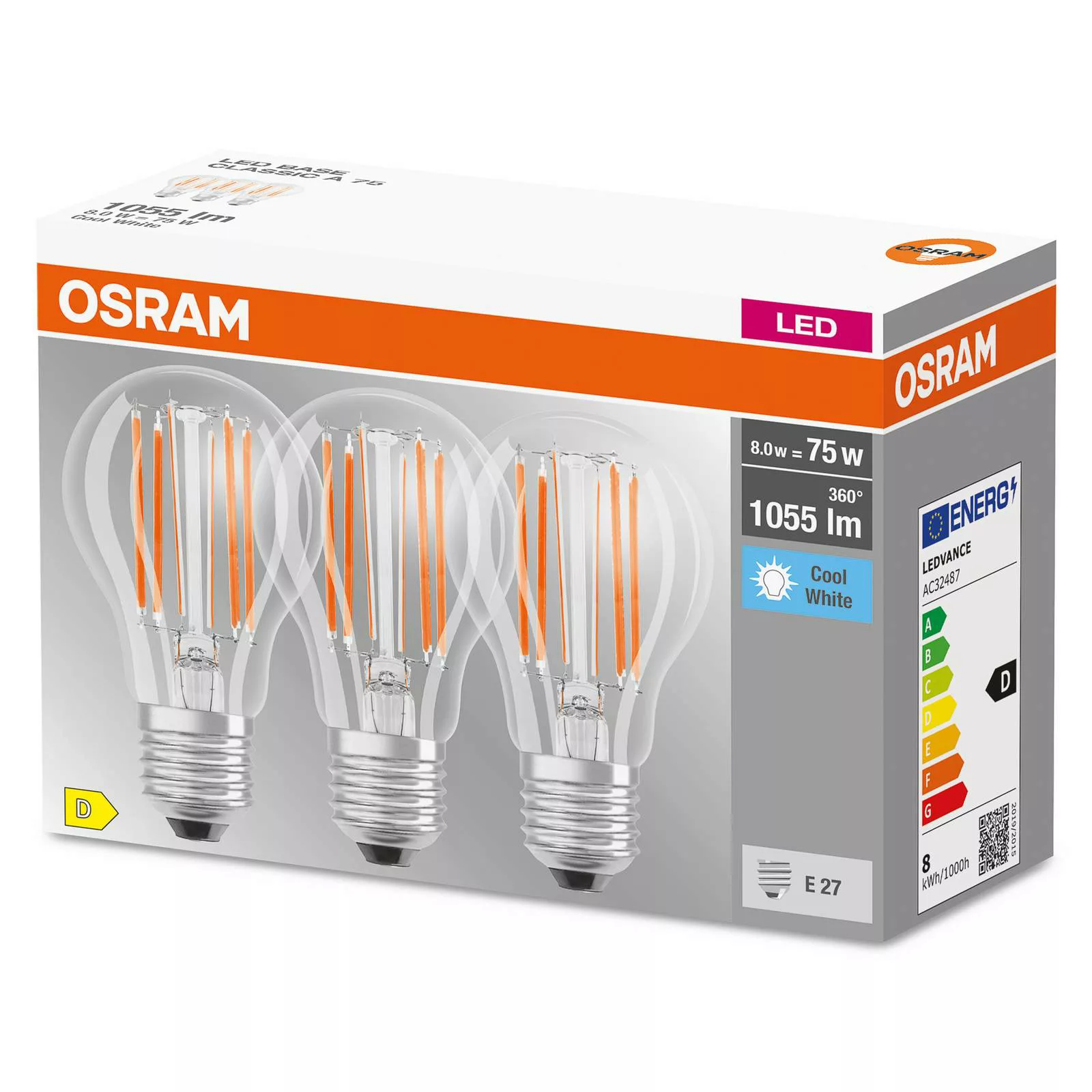 OSRAM LED-Filamentlampe E27 Base 7,5W 4.000K 3er günstig online kaufen