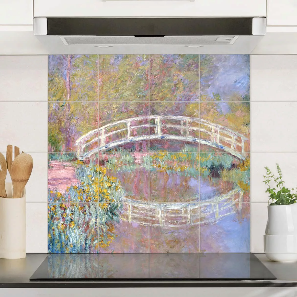 Fliesenbild Kunstdruck - Quadrat Claude Monet - Brücke Monets Garten günstig online kaufen