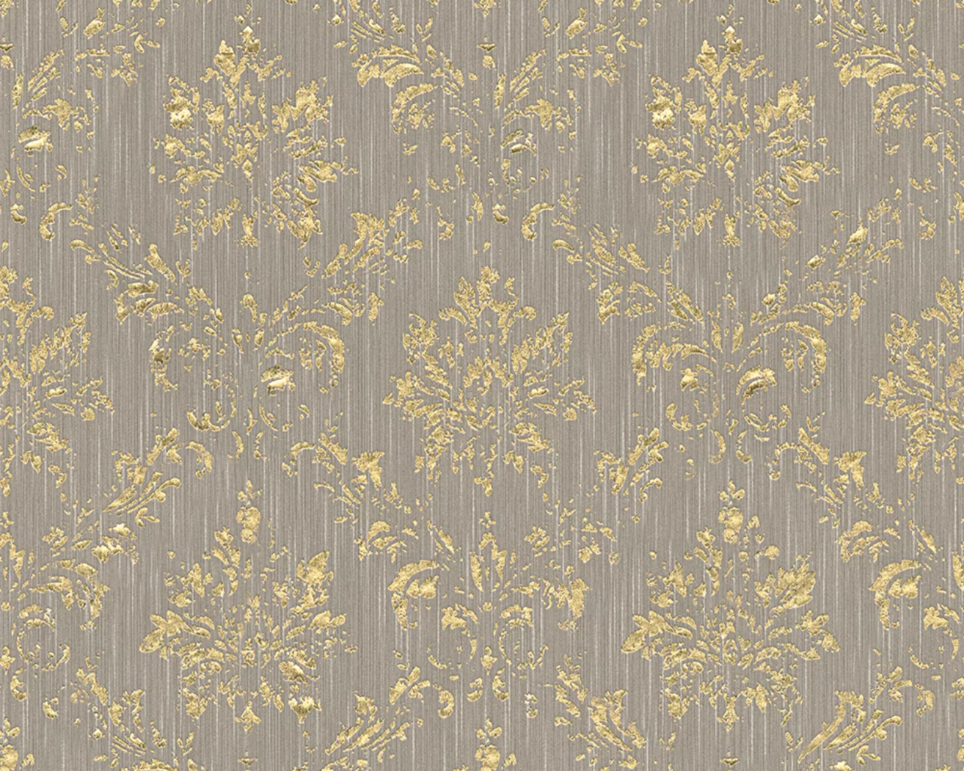Bricoflor Barock Textiltapete Grau Gold Ornament Vliestapete mit Textil Mus günstig online kaufen