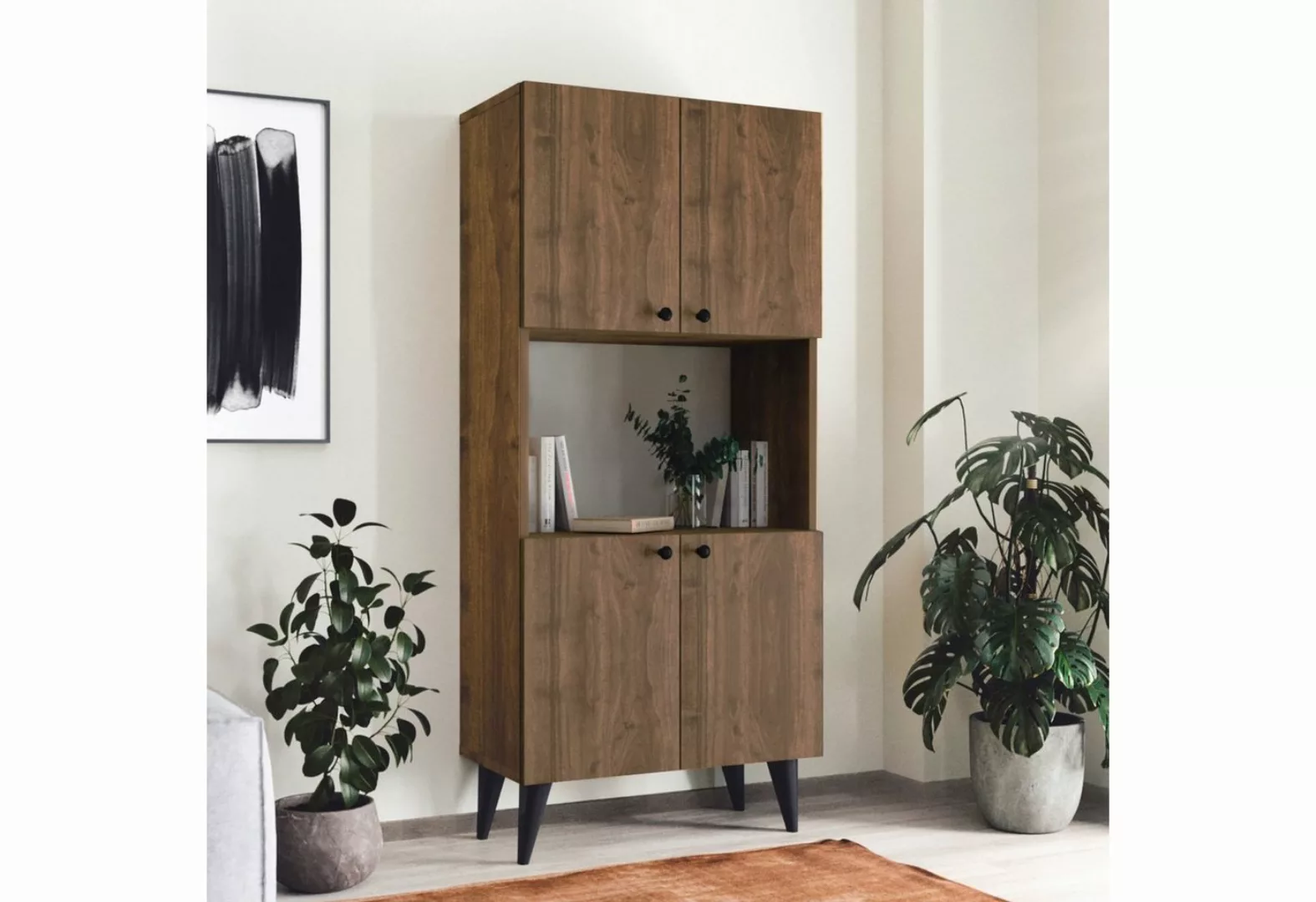 en.casa Beistellschrank »Nes« Mehrzweckschrank 135x60x32cm Eiche dunkel günstig online kaufen