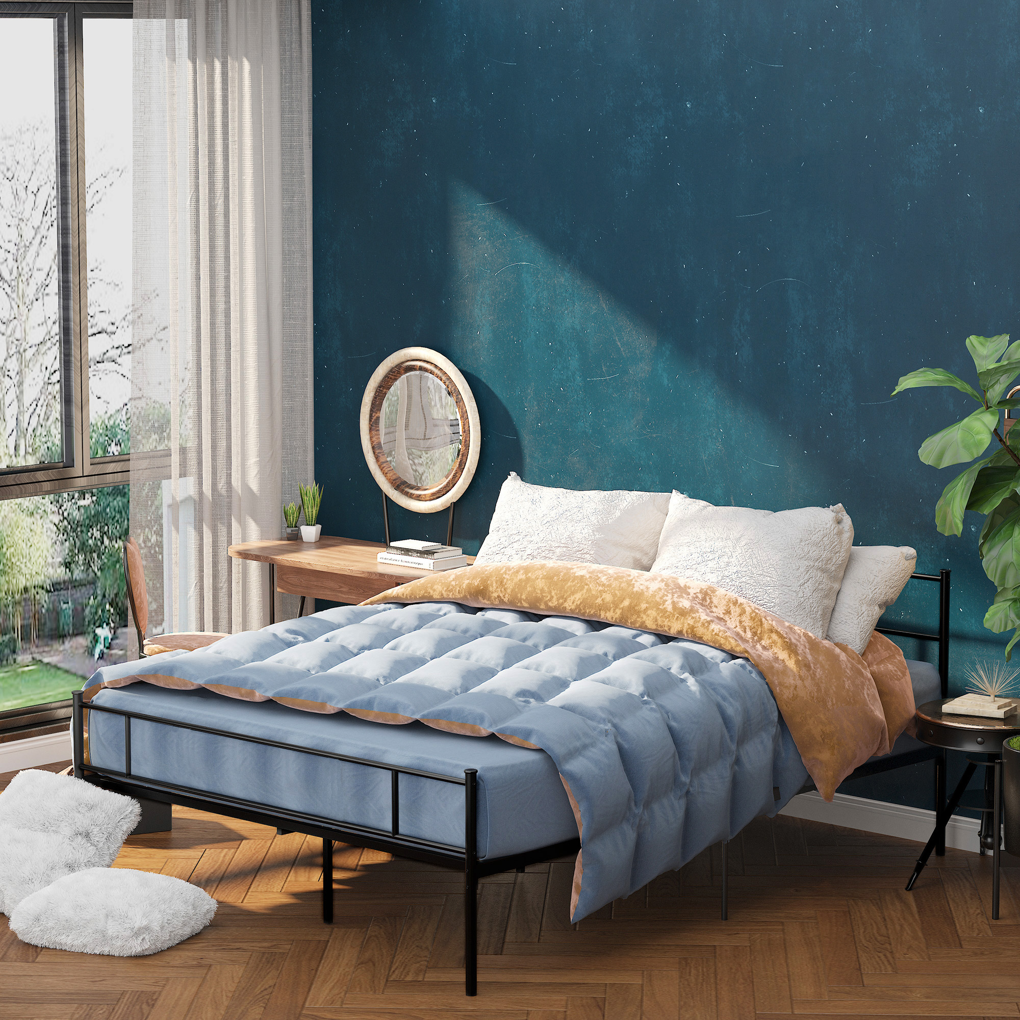 HOMCOM Doppelbettgestell 165x211x100cm aus Stahl, Integrierte Lattenrost, K günstig online kaufen