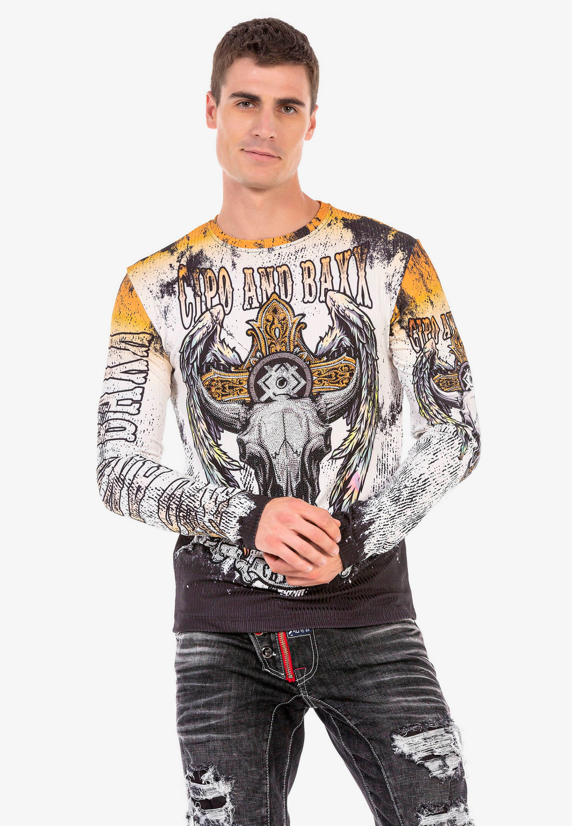 Cipo & Baxx Langarmshirt, mit extravagantem Print günstig online kaufen