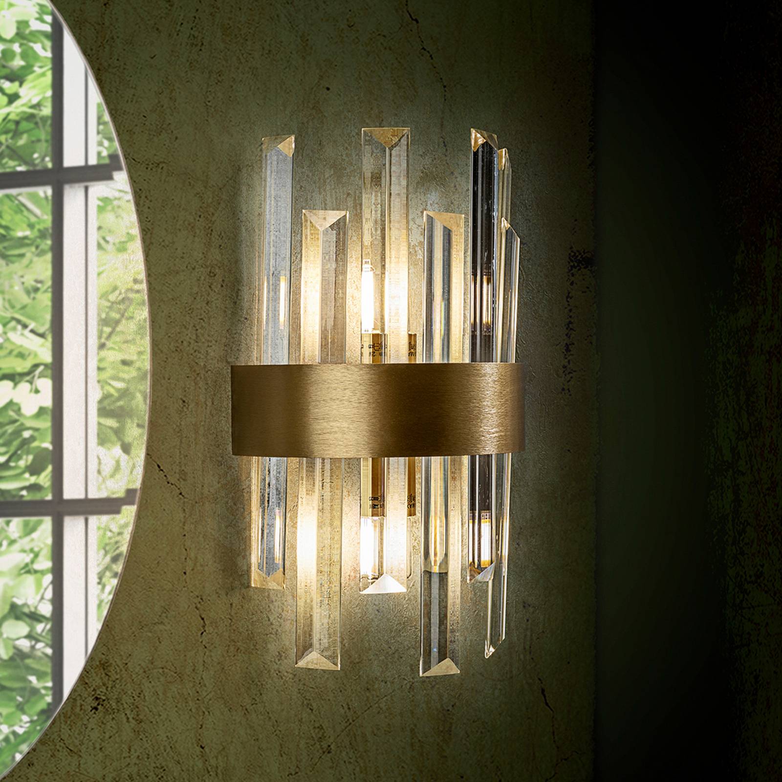 Wandleuchte Grace, 2-flammig, goldfarben, Eisen, Glas günstig online kaufen