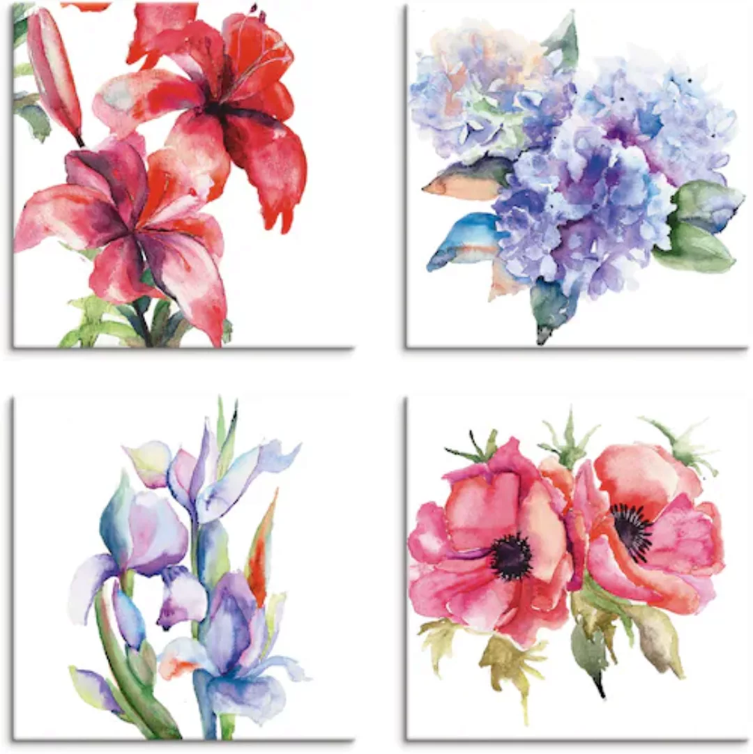 Artland Leinwandbild "Lilien Mohnblumen Iris Hortensien", Blumen, (4 St.), günstig online kaufen