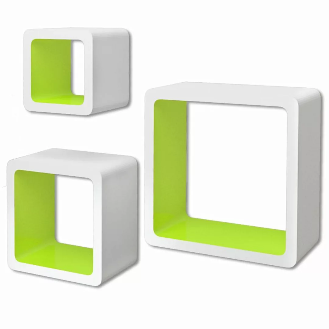 3er Set Mdf Wandregal Hängeregal Cube Regal Für Bücher/dvd, Weiß-grün günstig online kaufen