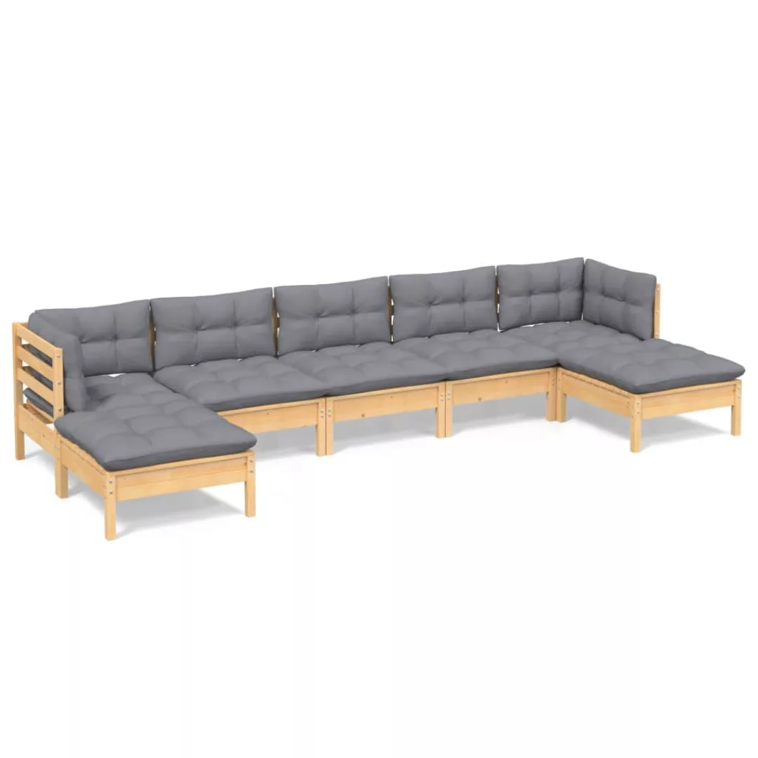 7-tlg. Garten-lounge-set Mit Grauen Kissen Kiefernholz günstig online kaufen