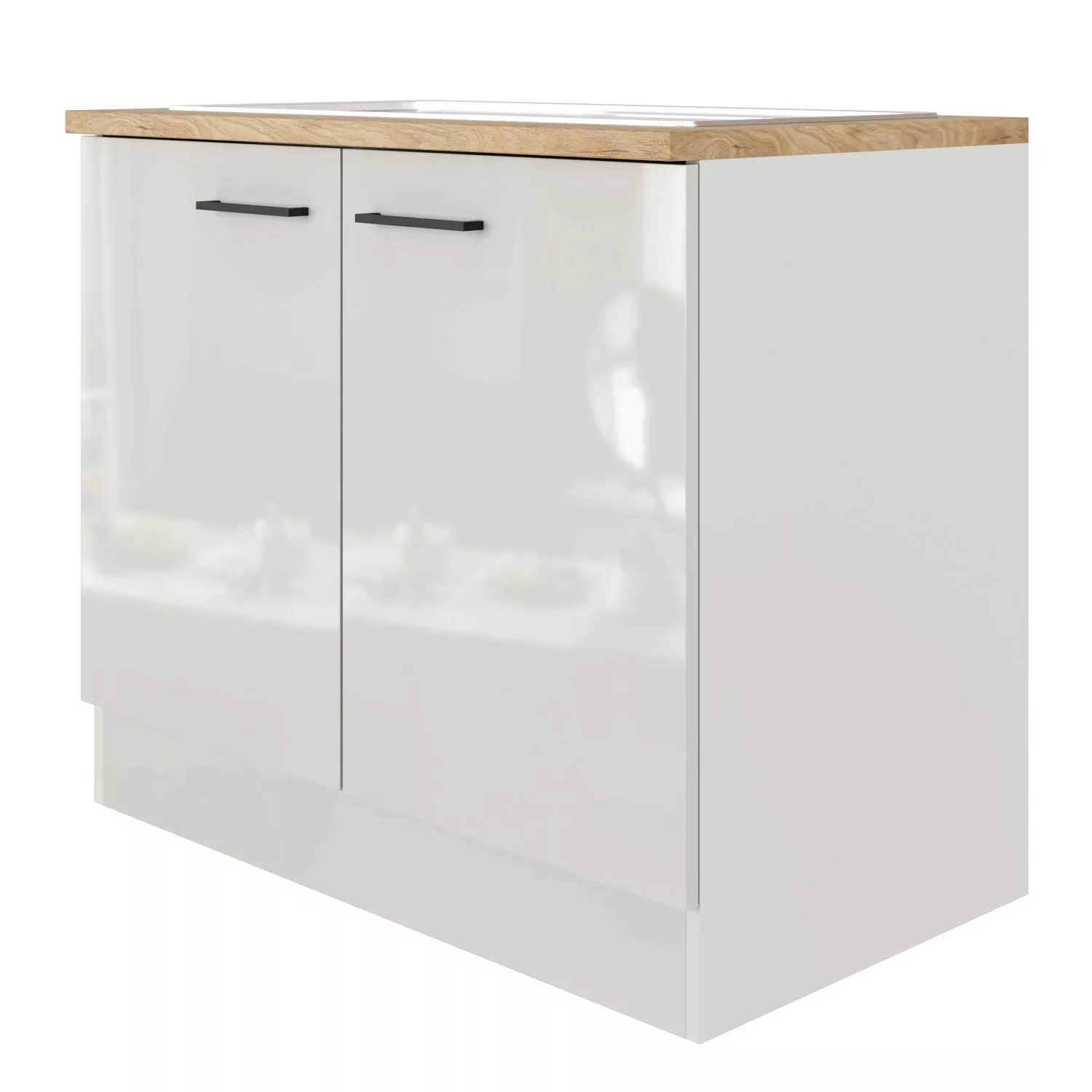 Flex-Well Exclusiv Spülenschrank DSPU Lund 100 cm Lichtgrau glänzend-Rauchg günstig online kaufen