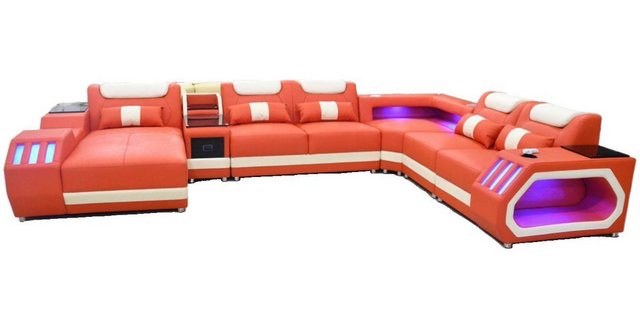 JVmoebel Ecksofa Ecksofa U-Form Orange Wohnlandschaft Couch Eckgarnitur Sof günstig online kaufen