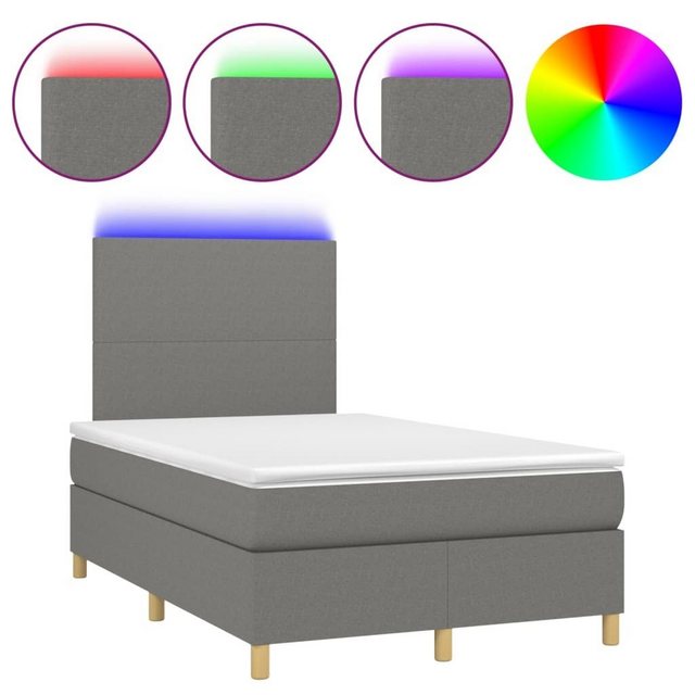 vidaXL Boxspringbett (120 x 200 cm, Schlichtes Design, Dunkelgrau), mit LED günstig online kaufen