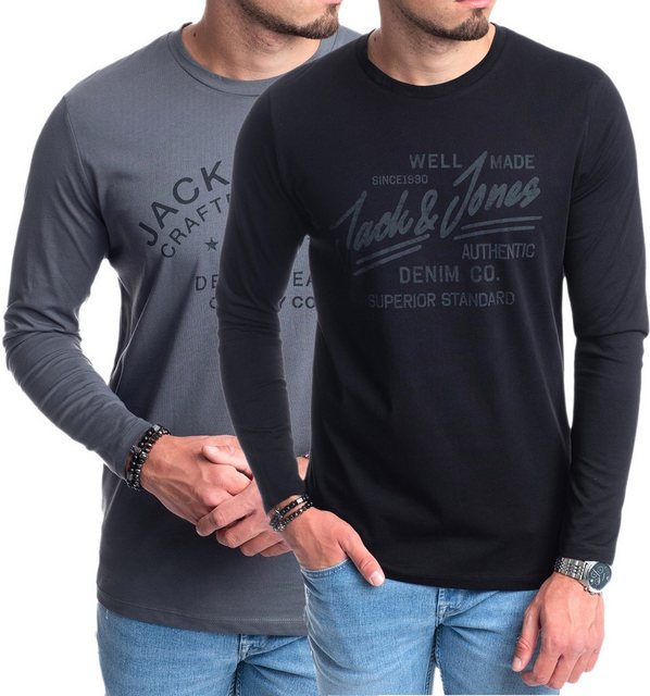 Jack & Jones Langarmshirt aus Baumwolle mit Printdruck im Doppelpack günstig online kaufen