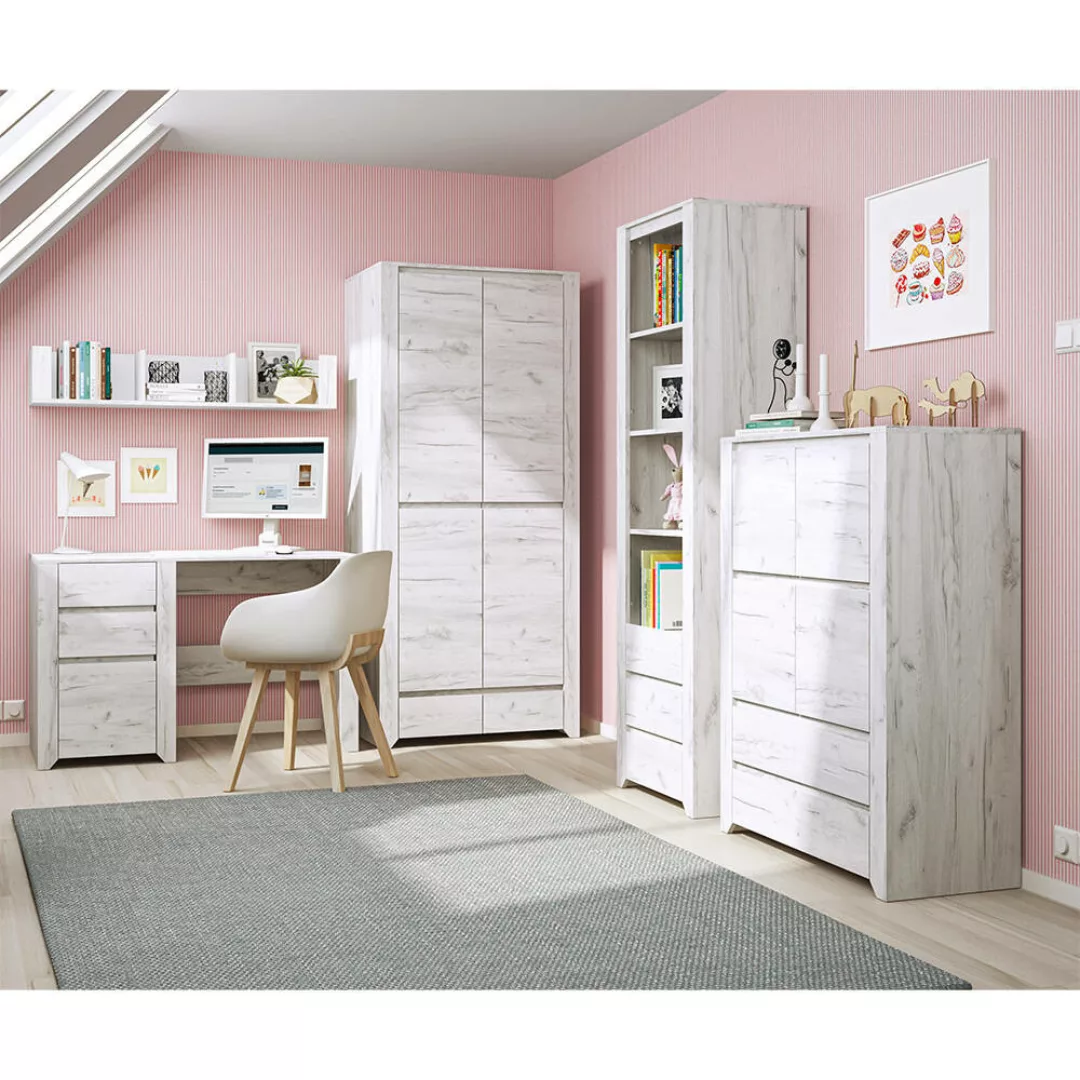 Jugendzimmer Set 5-teilig AMANTEA-129 mit Schreibtisch in weiß Eiche günstig online kaufen