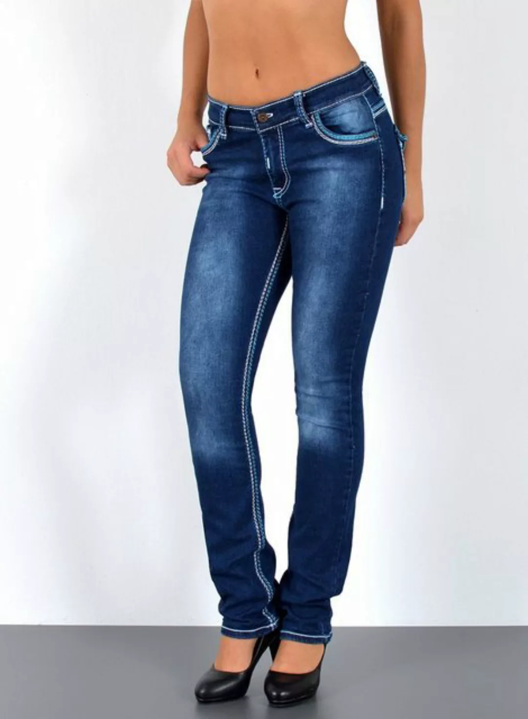 ESRA Straight-Jeans J755 High Waist Straight Fit Jeans Damen mit dicker Nah günstig online kaufen