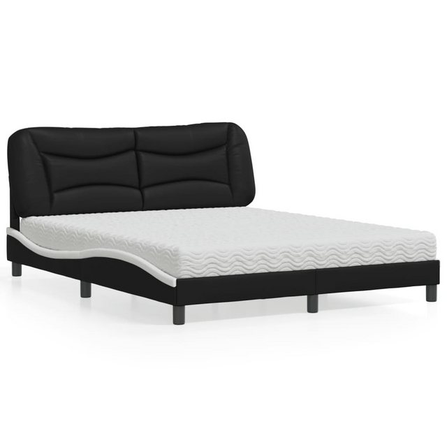 vidaXL Bett Bett mit Matratze Schwarz und Weiß 160x200 cm Kunstleder günstig online kaufen