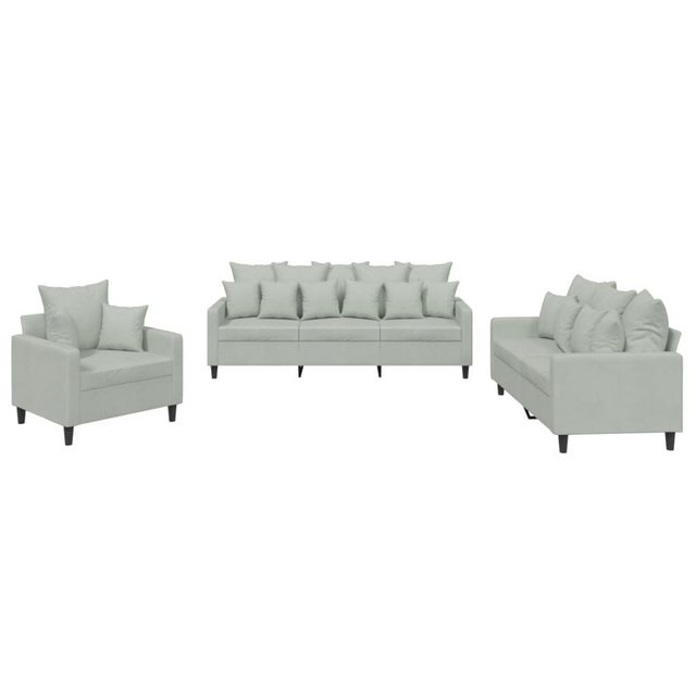 vidaXL Sofa Sofagarnitur Set mit Kissen Stoff, 3-tlg., Hellgrau günstig online kaufen