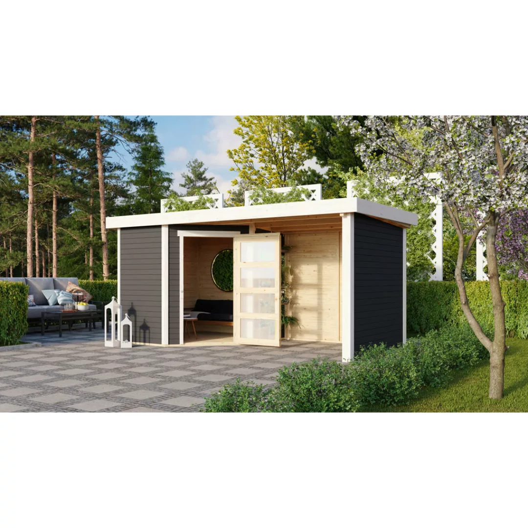 Karibu Gartenhaus Pipo 1 mit Anbau Terragrau Fichte B/H/T: ca. 213x217x211 günstig online kaufen