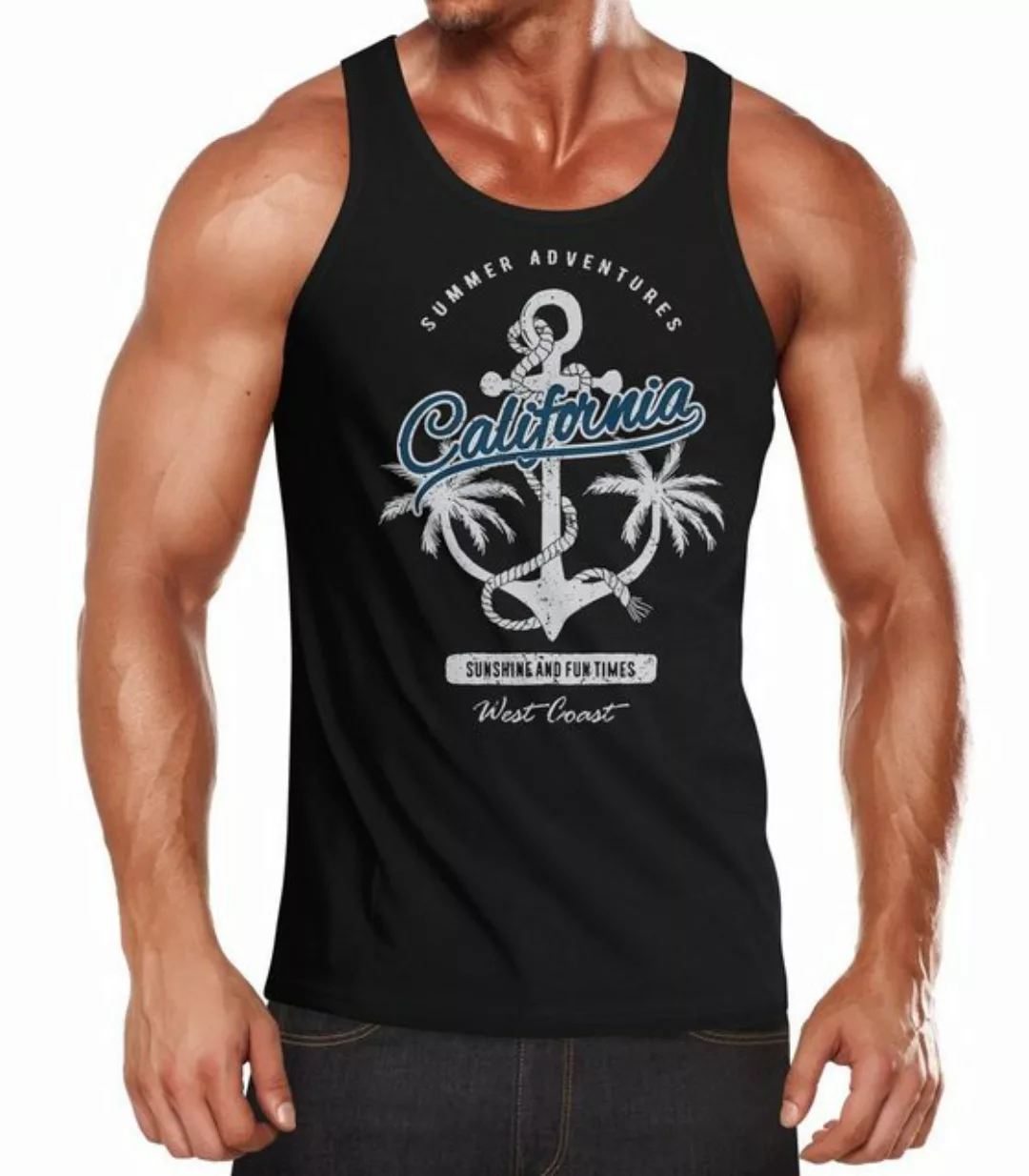 Tanktop Herren Tank-Top Anker Palmen Anchor Palms Muskelshirt Muscle Shirt günstig online kaufen