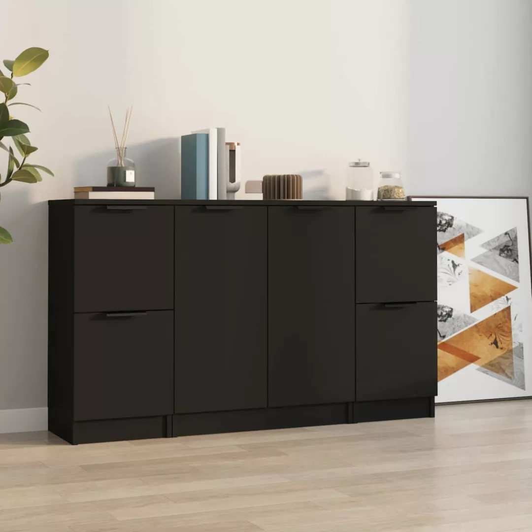 Vidaxl Sideboards 3 Stk. Schwarz Holzwerkstoff günstig online kaufen