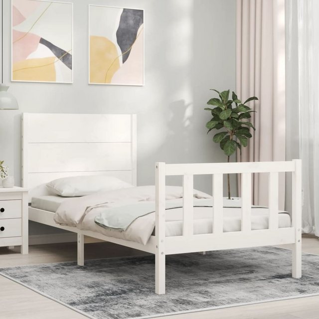 vidaXL Bettgestell Massivholzbett mit Kopfteil Weiß 100x200 cm Bett Bettges günstig online kaufen