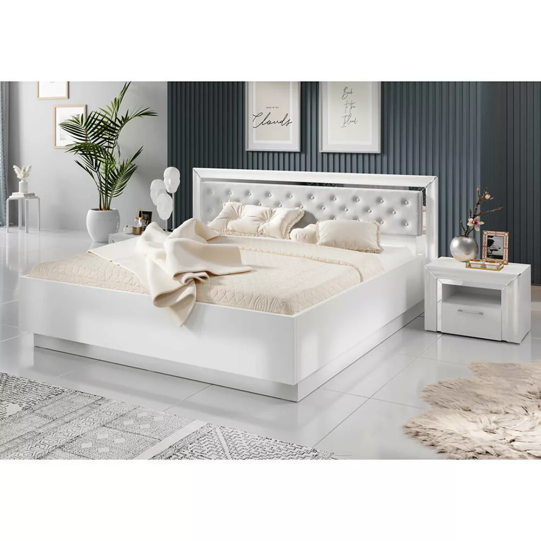 Schlafzimmer Set 3-teilig ASERI-83 mit Bett 180x200 in weiß Hochglanz günstig online kaufen