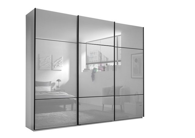 freiraum Schwebetürenschrank Minda in Weiß, Melamin + Glas - 270x225x62cm ( günstig online kaufen