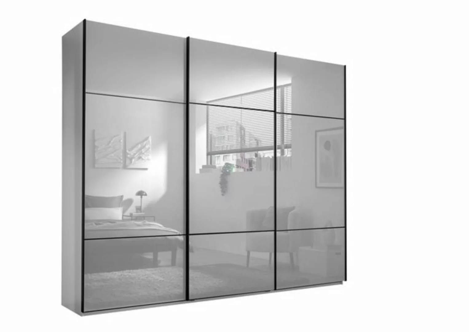 freiraum Schwebetürenschrank Minda in Weiß, Melamin + Glas - 270x225x62cm ( günstig online kaufen