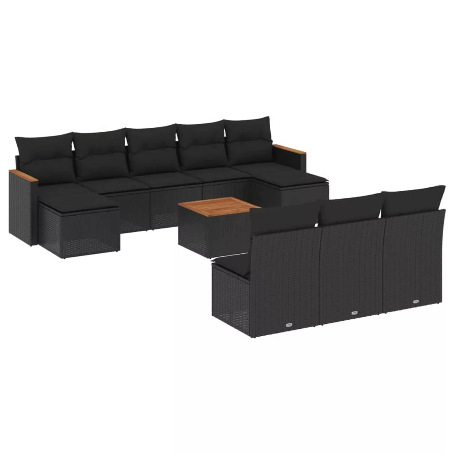 vidaXL 11-tlg Garten-Sofagarnitur mit Kissen Schwarz Poly Rattan Modell 104 günstig online kaufen