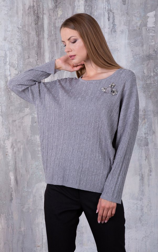 Passioni Strickpullover Pullover aus glitzerndem Metallicgarn mit Perlen- u günstig online kaufen