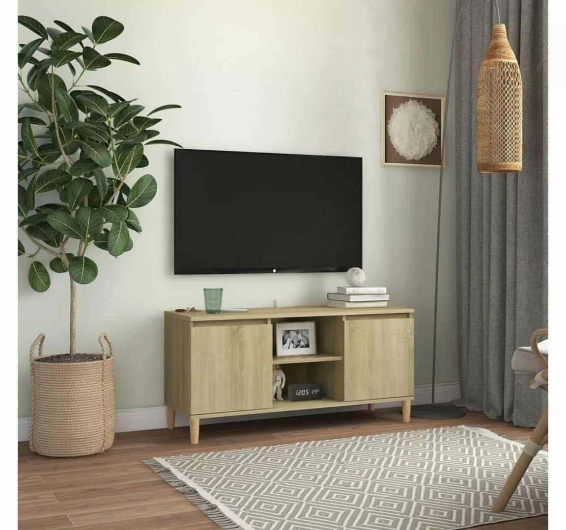 furnicato TV-Schrank mit Massivholz-Beinen Sonoma-Eiche 103,5x35x50 cm günstig online kaufen