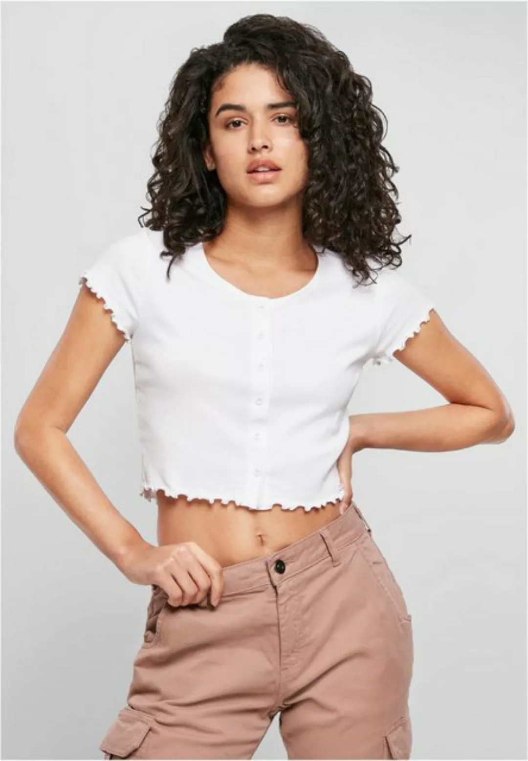 URBAN CLASSICS T-Shirt TB4103 - Ladies Cropped Button Up Rib Tee white 5XL günstig online kaufen