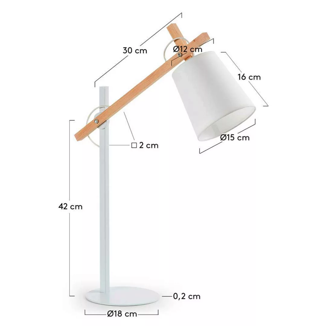 Tischlampe in Weiß Stahl und Buche Massivholz günstig online kaufen