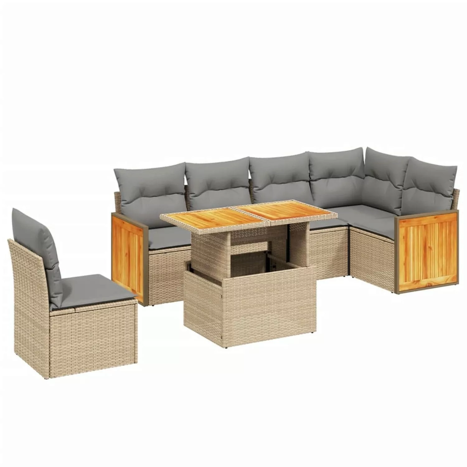 vidaXL 7-tlg Garten-Sofagarnitur mit Kissen Beige Poly Rattan Modell 354 günstig online kaufen