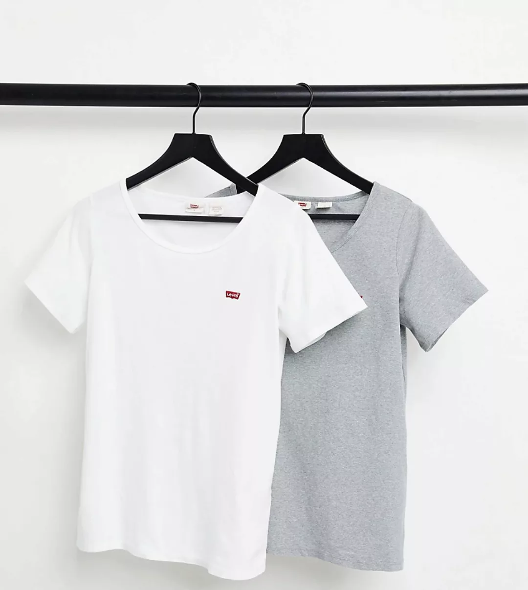 Levi's Plus – Perfekte T-Shirts mit rotem Etikettlogo in Weiß und Grau im 2 günstig online kaufen