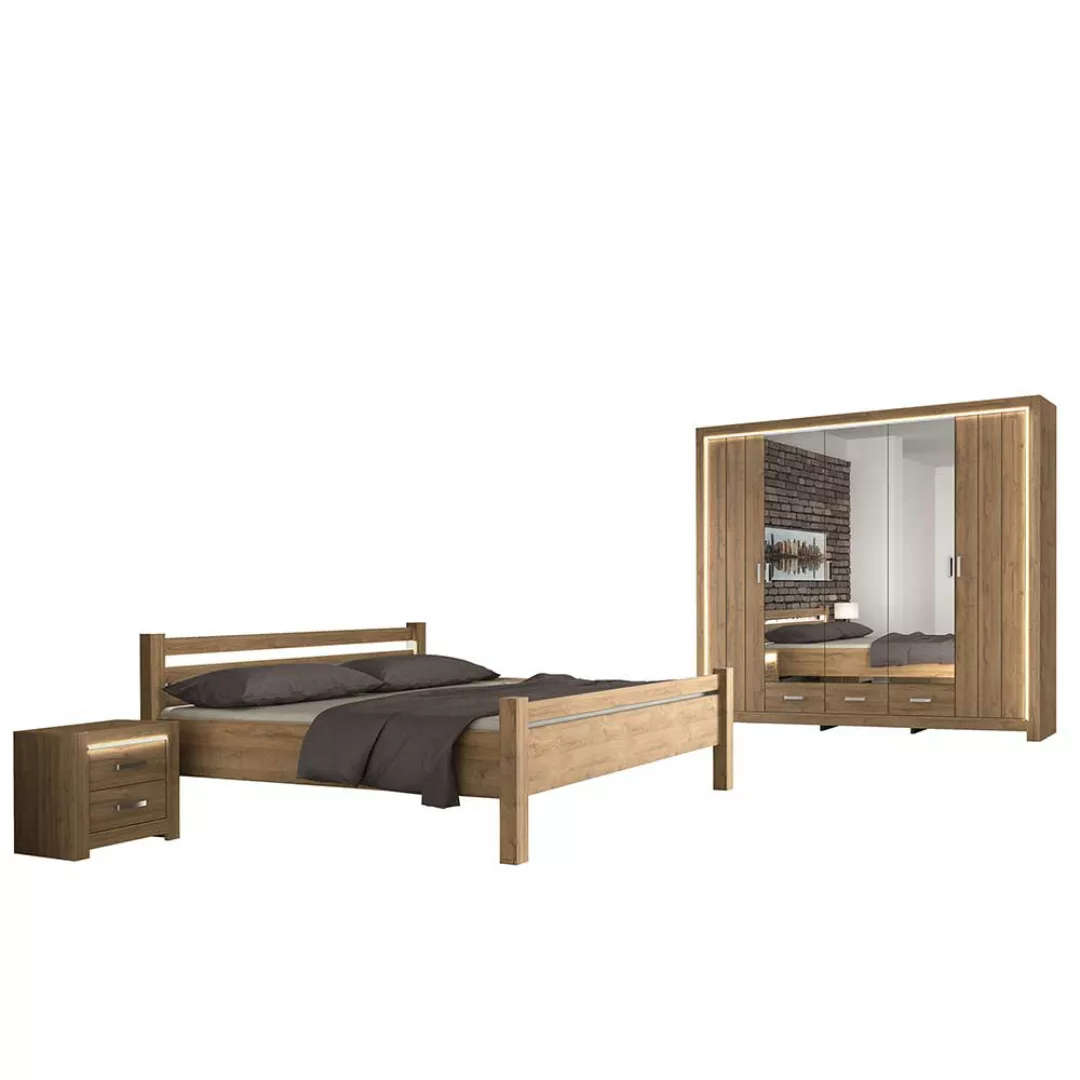 Schlafzimmerset in Wildeichefarben 180x200 cm Bett (vierteilig) günstig online kaufen