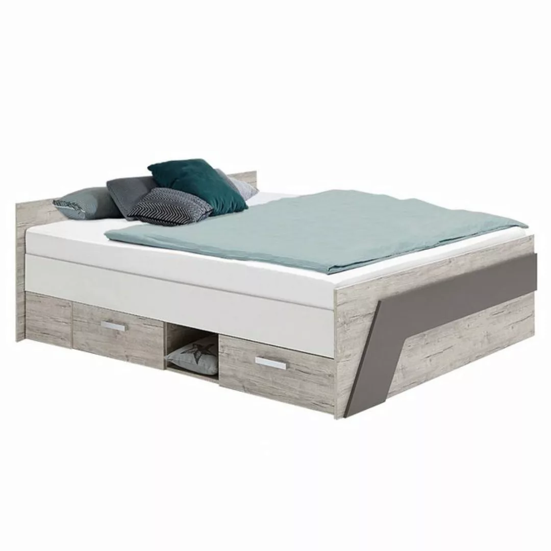 FMD Möbel Bett in Sandeiche Dekor-weiß-Lava - 204,5x69,5x144,6cm (BxHxT) günstig online kaufen