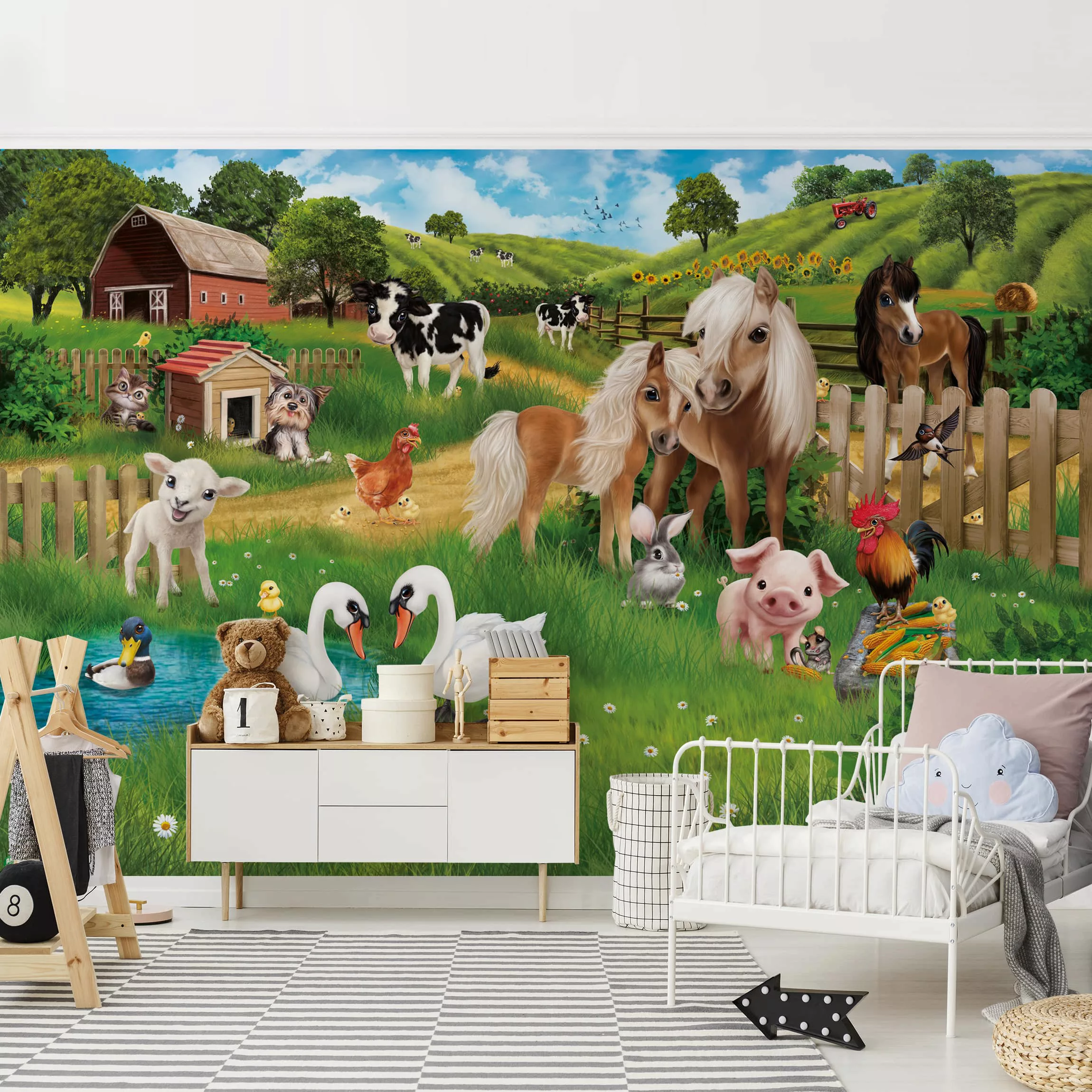 Bilderwelten Kindertapete Tiere auf dem Bauernhof bunt Gr. 288 x 190 günstig online kaufen