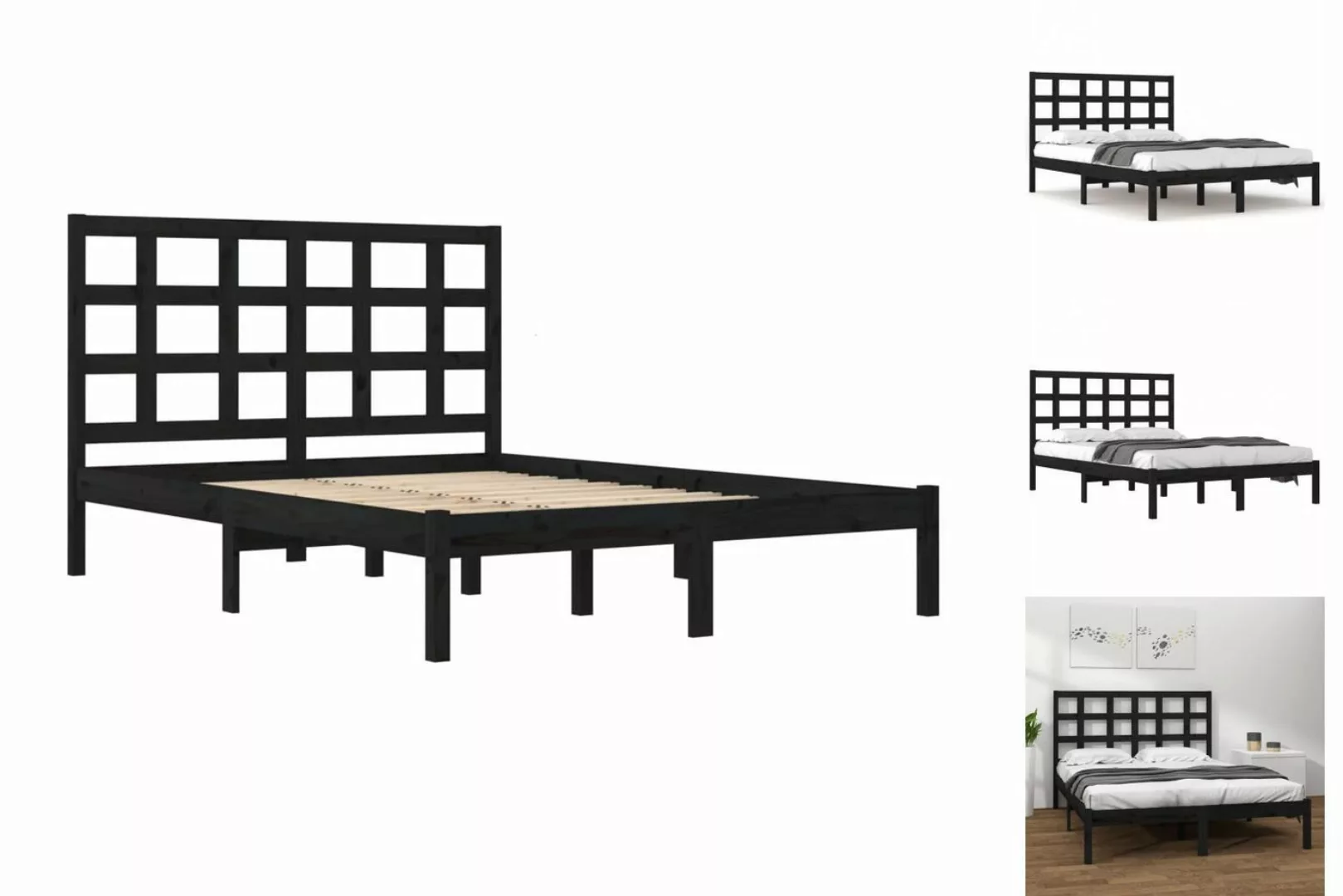 vidaXL Bettgestell Massivholzbett Schwarz 200x200 cm Bett Bettgestell Doppe günstig online kaufen