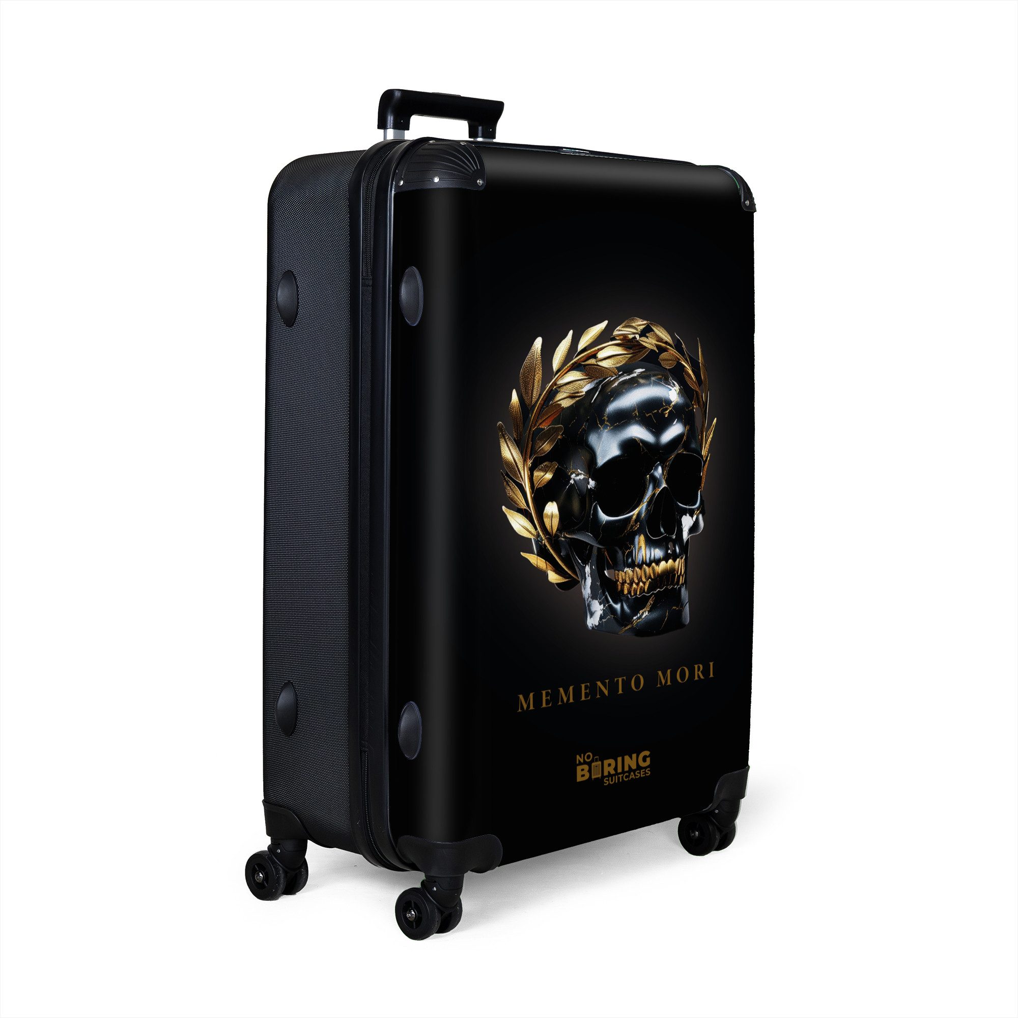 NoBoringSuitcases.com© Hartschalen-Trolley Schwarz mit goldenem Totenkopf günstig online kaufen