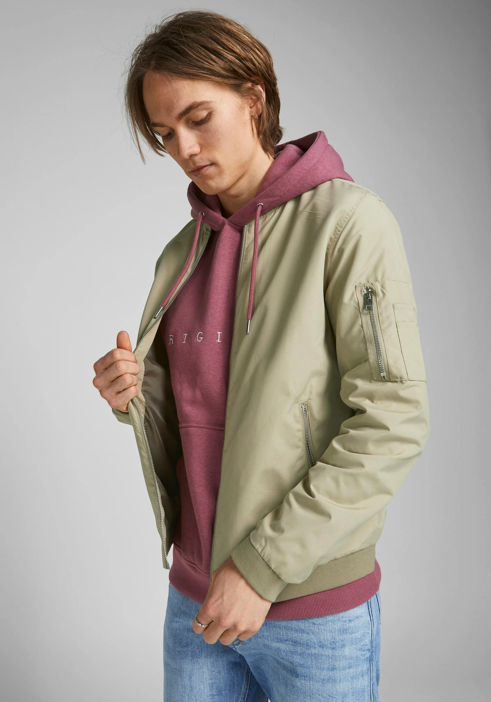 Jack & Jones Bomberjacke "JJERUSH mit geripptem Kragen und Taschen", unifar günstig online kaufen