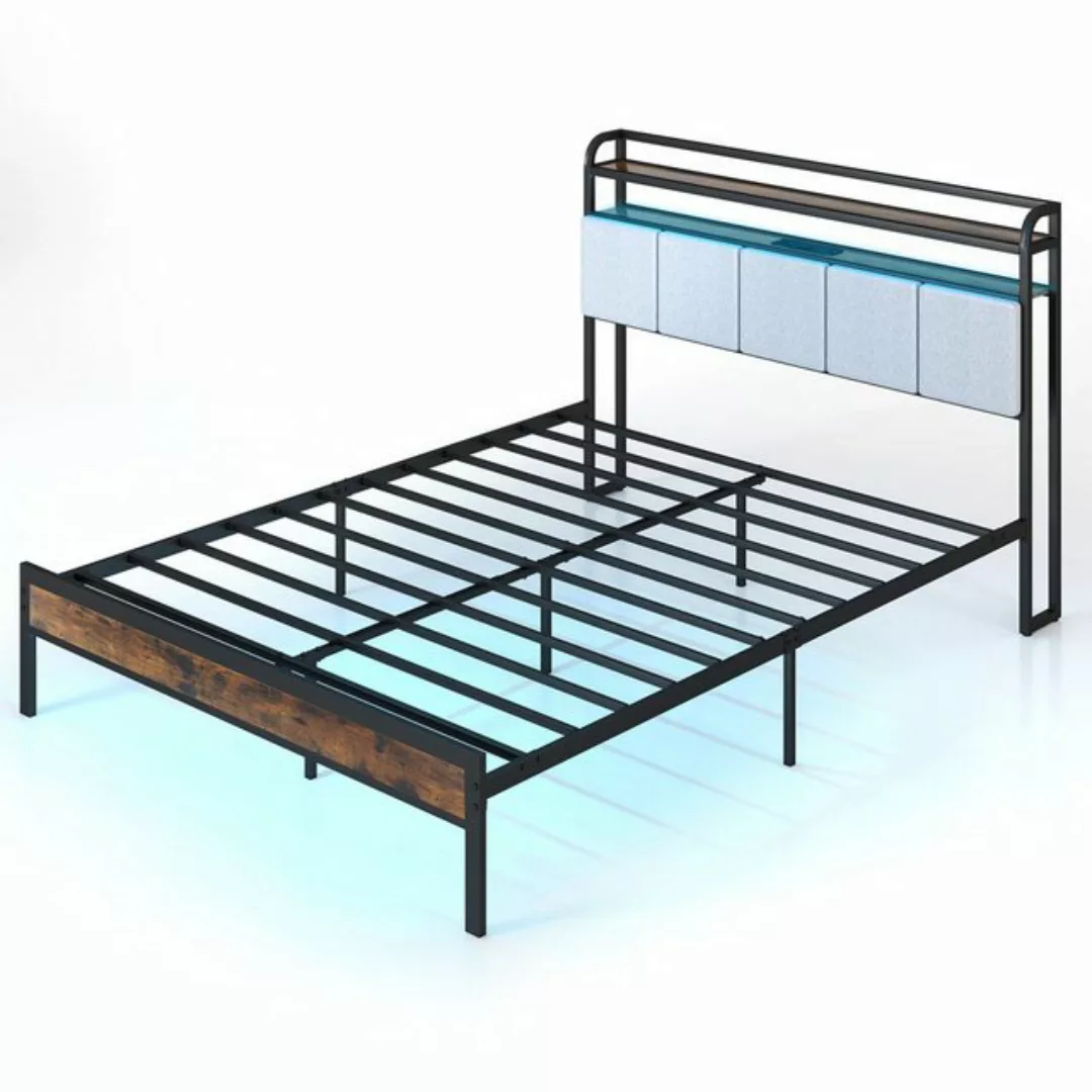 KOMFOTTEU Metallbett, Gästebett mit LED-Beleuchtung & Ladefunktion günstig online kaufen