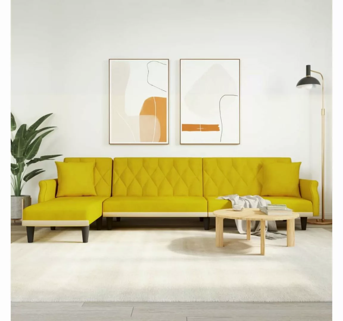 vidaXL Sofa, Schlafsofa in L-Form Gelb 271x140x70 cm Samt günstig online kaufen