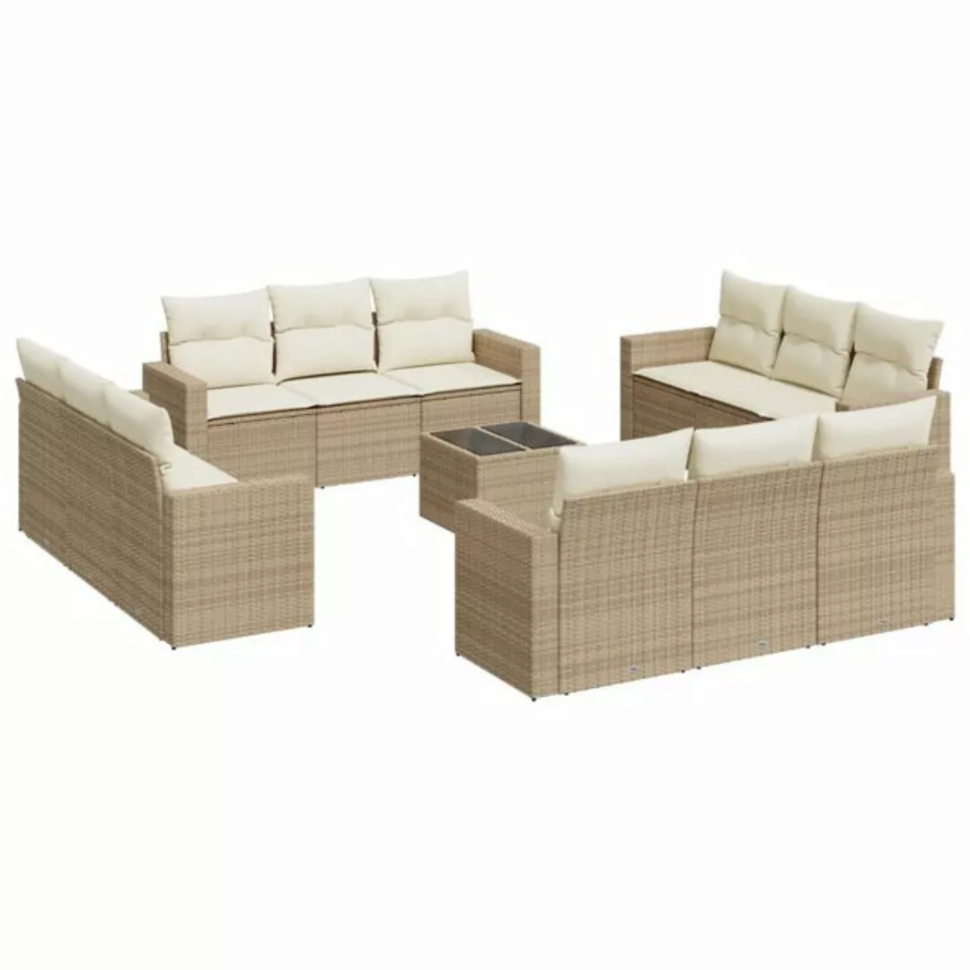 vidaXL Sofaelement 13-tlg. Garten-Sofagarnitur mit Kissen Beige Poly Rattan günstig online kaufen