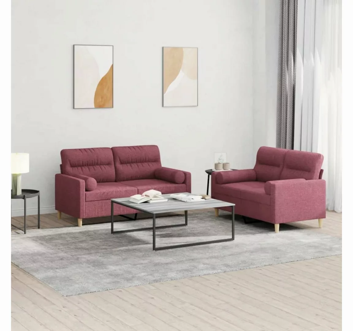 vidaXL Sofa 2-tlg. Sofagarnitur mit Kissen Weinrot Stoff günstig online kaufen