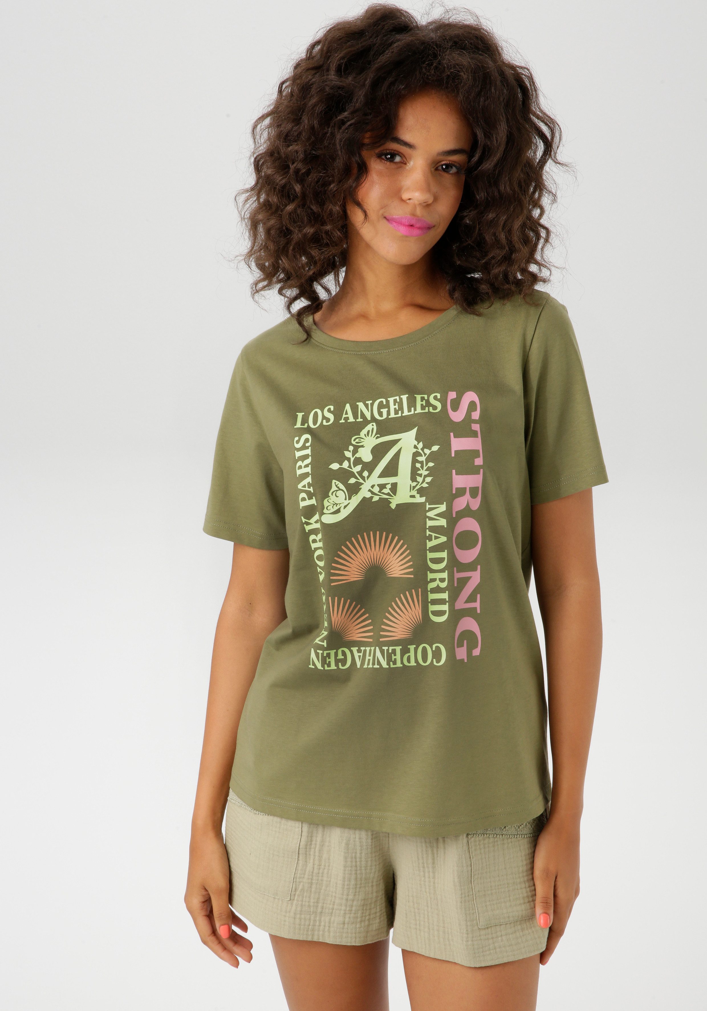 Aniston CASUAL T-Shirt mit farbharmonischen Frontprint günstig online kaufen
