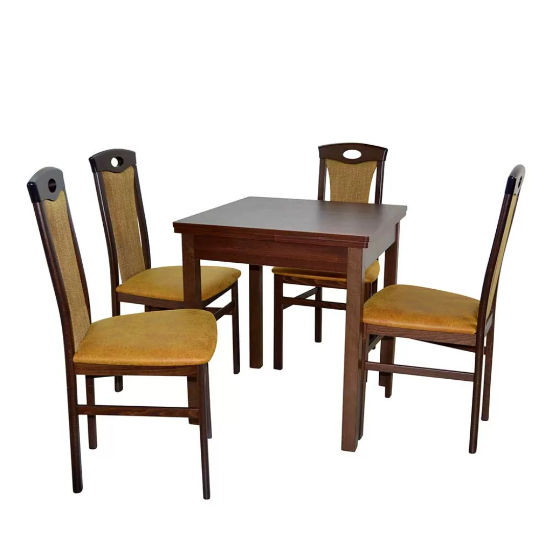 Esszimmer Sitzgruppe in Nussbaumfarben & Ocker Gelb Tisch ausziehbar (fünft günstig online kaufen