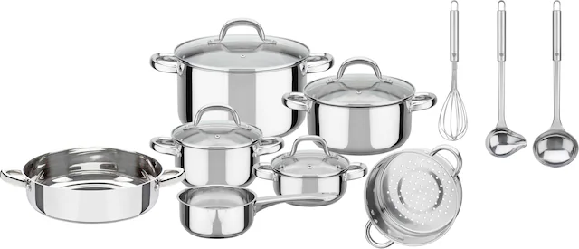 GSW Topf-Set »Montreal«, Edelstahl, (Set, 14 tlg., Kochtopf 14/16/20/24 cm, günstig online kaufen